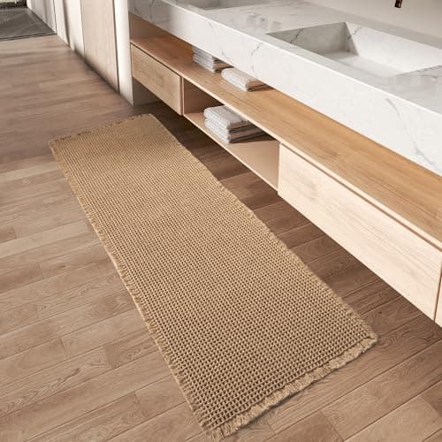 Upgraded Waffle Runner Rug Super Absorbent Non Slip Bath Mats for Bathroom Floor, Machine Washable Bathroom Runner Rug with Tassels, Ideal for Hallway Bedroom Laundry Room, Brown, 2'x 4'(24" x 48") - Image 1