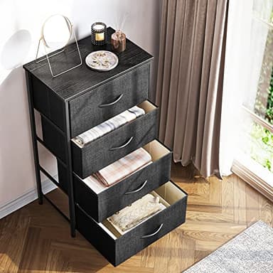 ODK Dresser for Bedroom with 4 Storage Drawers, Small Dresser Chest of Fabric Drawers with Sturdy Steel Frame, Wood Top, Black - Image 2