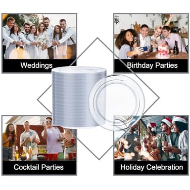 I00000 100PCS Clear Silver Plastic Plates, Clear Plates with Silver Rim, 10 Inch Dinner Plates Premium Party Supply for Wedding Birthdays Party - Image 6