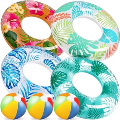 90shine 7PCS Luau Pool Floats: Hawaiian Swimming Rings with 13.5" Beach Balls - Inflatable Tubes Floaties Toys for Kids Adults - Image 1