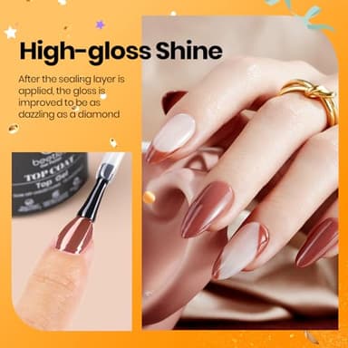 Beetles Top Coat Base Gel & Nail Glue Set-3Pcs No Wipe Top Coat Gel Nail Polish & Base Coat with 9 In 1 Nail Glue Shine Effect Long Lasting Soak Off Uv Light Lamp Diy Fall Nail Gifts for Women & Girls - Image 5