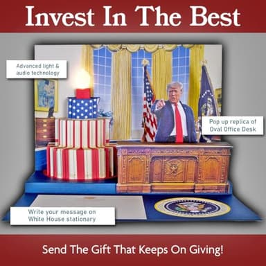 Donald Pop Up Birthday Card with Trump's Real Voice & Lights - Funny Political Dad Birthday Gift for Men, The Original Oval Office Design Plays "Hail to the Chief", Republican Gift (Cake) - Image 3