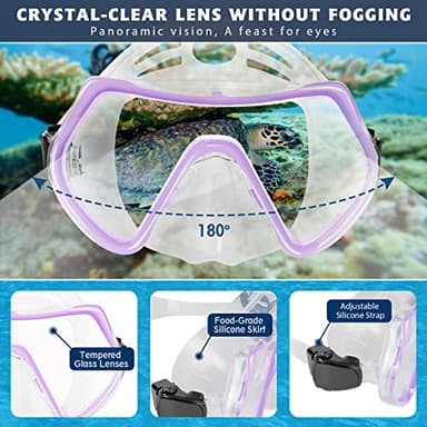 ZEEPORTE Mask Fin Snorkel Set with Adult Snorkeling Gear, Panoramic View Diving Mask, Trek Fin, Dry Top Snorkel +Travel Bags, Snorkel for Lap Swimming - Image 3