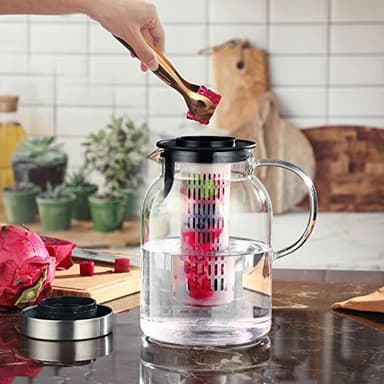 Glass Water Pitcher, Fruit Infuser Pitcher with Removable Lid, High Heat Resistance Infusion Carafe for Hot/Cold Water, Flavor-Infused Beverage & Iced Tea - 2 Qt - Image 3