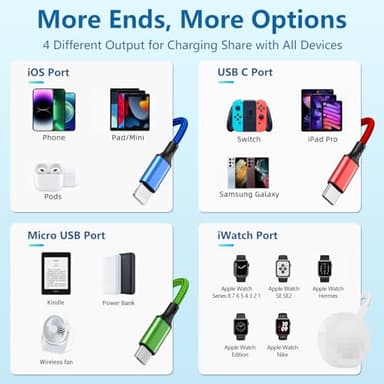 2Pack Multi Charging Cable for Apple Watch Charger 4 in 1 Travel Essentials RV Camping Essentials USB C/L/Micro Compatible with iWatch Series 11-1/iPhone 17/16/15/Android Airplane Gadgets-4FT - Image 5