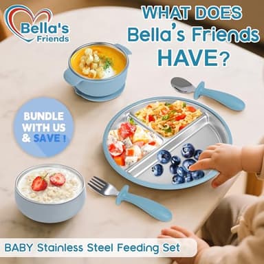 Bella's Friends Stainless Steel Kids Plates Suction Plate for Baby,Toddler Plates Non-Toxic Divided,Food-Grade Silicone Baby Plates,Dishwasher Safe,3 Packs,Grey Mint Green Pink - Image 5