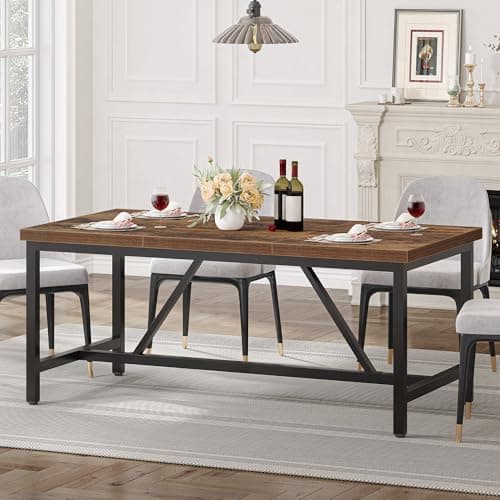 YITAHOME 70.8" Large Kitchen Dining Room Table for 6-8 People, Rustic Brown Farmhouse Industrial Wood Style Rectangle Apartment Dinning Room Dinette Tables for Eating Dinner - Image 1