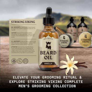 Striking Viking Vanilla Beard Oil for Men - Naturally Derived Conditioner with Argan & Jojoba Oils for Softening, Moisturizing and Growth (2 Oz) - Image 6