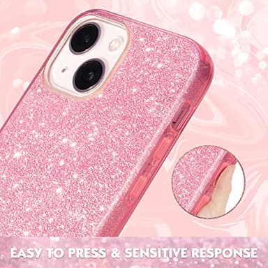 MILPROX Compatible with iPhone 14 Case - Glitter Sparkly Shiny Bling Rubber Gel Shell 3 Layers Shockproof Protective Bumper Cover - Pink - Image 3