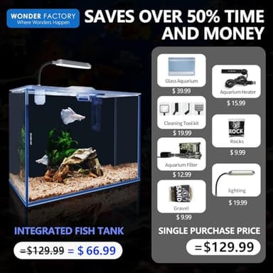 Small Aquarium Starter Kit, 2.6 Gallon Glass Betta Fish Tank with Heater Self Cleaning System Efficiency Filter Bright Light Rocks Gravel Cleaning Tool Set, Leak-Proof Ultra-Clear Rimless Desktop Tank - Image 2