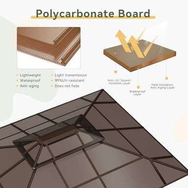 Aoxun 10'x12' Hardtop Gazebo, Aluminum Frame Permanent Pavilion with Curtains and Netting, Outdoor Polycarbonate Gazebo, Double Roof Canopy, for Gardens, Patios, Lawns - Image 7