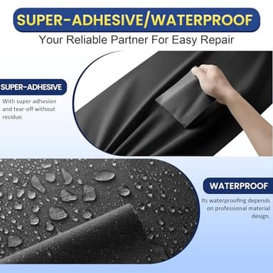 Self-Adhesive Canvas Repair Tape, 4" x 79" Waterproof Canvas Repair Patch, Fabric Patch Repairs Kit for Furniture, Tents, Sunbrellas, Boat Covers Awnings, Couches, Clothes, Bags Black - Image 3