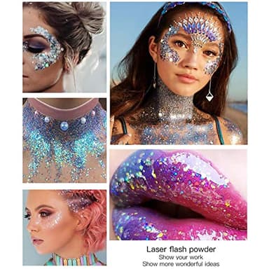 DAGEDA Body Glitter Gel, Face Glitter Body Gel Sequins Shimmer Liquid Eyeshadow, Chunky Glitter for Face Hair Nails, Holographic Cosmetic Laser Powder Festival Glitter Makeup 50ml(White) - Image 7