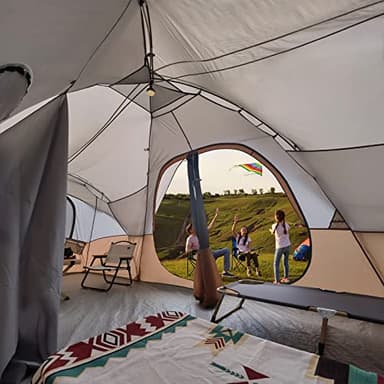 UNP Camping Tent 10-Person-Family Tents, Parties, Music Festival Tent, Big, Easy Up, 5 Large Mesh Windows, Double Layer, 2 Room, Waterproof, Weather Resistant, 18ft x 9ft x78in (Khaki Brown) - Image 2