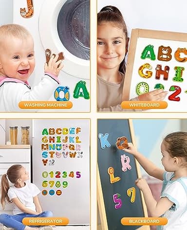 JoyCat Wooden Thick Alphabet Magnets for Toddlers Fridge Large Size Cute Animal Colorful ABC Magnetic Letters 26 Uppercase Letters 0-9 Numbers Toy Set for Kids Toddlers Preschool Learning Spelling - Image 6