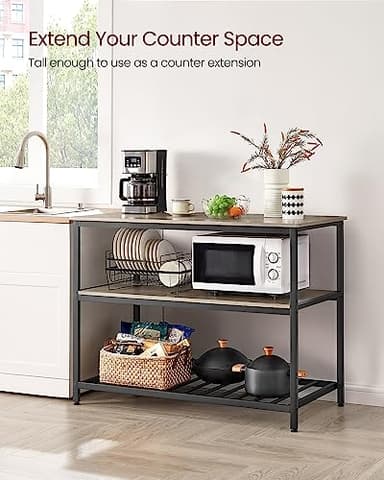 VASAGLE Kitchen Island with 3 Shelves, 47.2 Inches Width Kitchen Shelf with Large Worktop, Stable Steel Structure, Industrial, Easy to Assemble, Greige and Black UKKI001B02 - Image 6