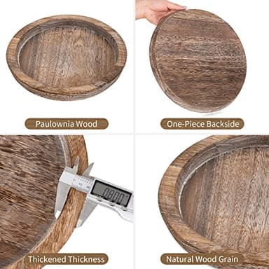 Hanobe Rustic Wooden Serving Tray: Round Wood Butler Decorative Tray Vintage Centerpiece Candle Holder Trays Farmhouse Ottoman Tray for Decor Countertop Home Decor Accessories for Coffee Table - Image 6
