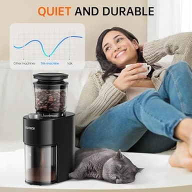 SOWTECH Anti-static Conical Burr Coffee Grinder, Adjustable Electric Mill, 38 Precise Grind Settings, Precision Timer, for Espresso, Drip and French Press, Black - Image 4