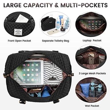 LOVEVOOK Travel Duffle Bag, Weekender Bags for Women with Shoe Compartment, Carry on Overnight Bag with Toiletry Bag, Gym Duffel Bag with Wet Pocket, Hospital Bags for Labor and Delivery, Black - Image 3