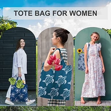 BeeGreen Sea Turtle Reusable Grocery Bags Large Tote Bag With Handles, Bulk Gift Foldable Shopping Bags for Women 6 Pack, Cute Cloth Bag, Heavy Duty, Washable For Beach, Holiday, Travel And Groceries​ - Image 3