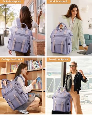 LOVEVOOK Extra Large Backpack for Women, 18 Inch Travel Laptop Backpack with USB Charging Port, Teacher Doctor Nurse Work Bags, College Computer Backpack Purse, Wide Open Carry On Travel Bag, Purple - Image 9