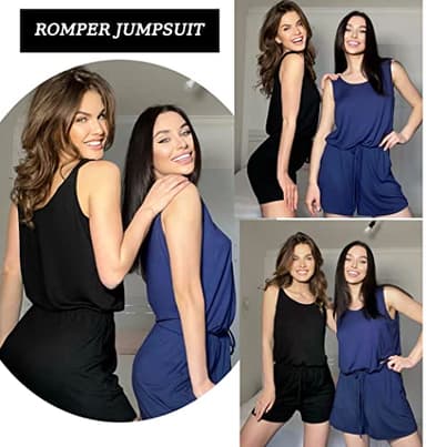 ADOME Shorts Romper for Women Summer Casual One Piece Jumpsuits with Pockets with Pockets Navy Blue M - Image 4
