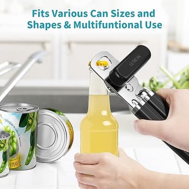 Ultrean Manual Can Opener Bottle Opener, Heavy Duty Stainless Steel Smooth Edge Manual Hand Held Can Opener With Soft Touch Handle, Rust Proof Oversized Handheld Easy Turn Knob (Black) - Image 5