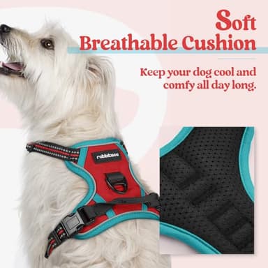 rabbitgoo Dog Harness No Pull with 2 Leash Clips, Adjustable Soft Padded, Reflective Oxford No Choke Pet Vest with Easy Control Handle for Puppy, Red & Teal, XS - Image 2