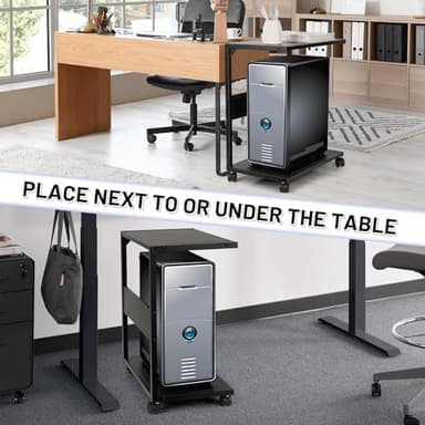 Bfttlity PC Stand Computer Tower Stand 2-Tier Metal CPU Holder with Locking Caster Wheels Suitable for Most PC (Black, L) - Image 4