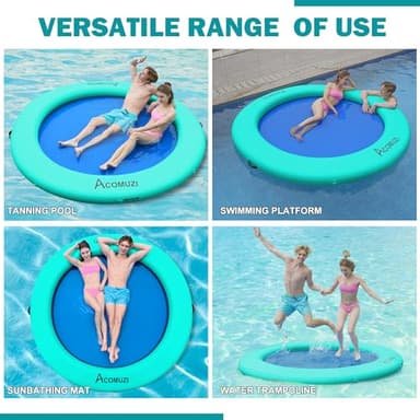 ACOMUZI 8FT Water Hammock Inflatable Floating Dock, Round Floating Ring Lake Floats for Adults, Heavy Duty Pool Float Raft for Ocean and Lake, Mint Green Blue - Image 5