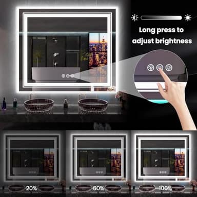 Snowdool LED Mirror for Bathroom, 55"X36" with 8 RGB Backlit +3 Front Lit (Adjustable Individually), Anti-Fog, Large Lighted Bathroom Vanity Mirror for Wall,Shatterproof,Memory Function,Tempered Glass - Image 4