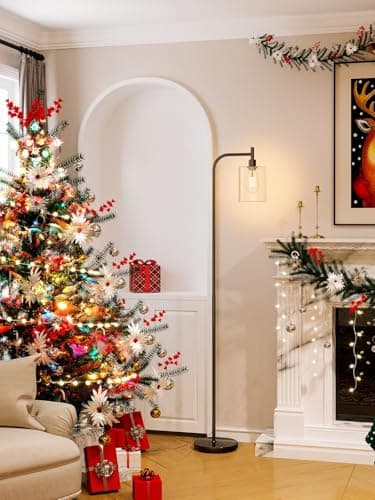 addlon Floor Lamps for Living Room Bright Lighting with Glass lampshade, Modern Bright Floor Lamp with LED Bulbs Industrial Standing lamp for beroom, Tall Pole Lamps Office - Black - Image 4