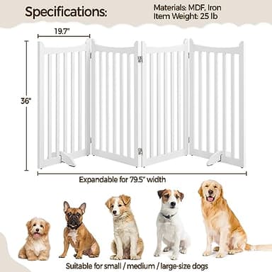Yaheetech 36" H Extra Tall Freestanding Pet Gate 4-Panel Wooden Dog Fence with 2 Support Feet Folding Dog Gate for Indoor, Stairs, Doorways, Halls, Kitchen Wooden Pet Barrier White, 79.5" L x 36" H - Image 4