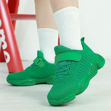 Santiro Big Boys Tennis Shoes Girls Kids Sneakers Lightweight Running Shoes Breathable Mesh No Laces Walking Shoes All Green 4 M US - Image 4