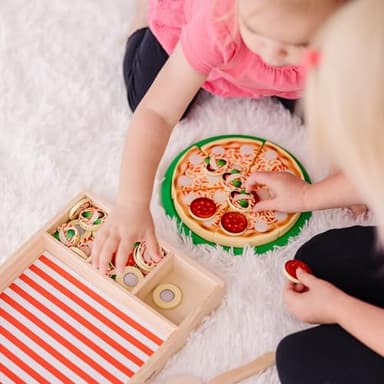 Melissa & Doug Pizza Party Wooden Play Food Set With 54 Toppings - Image 5