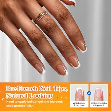 Beetles French Tips Press On Nails: 224 Pcs Brown French Tip Nails Short Squaval Fake Nail Tips,Soft Gel Nail False Nails,DIY Nail Art Salon Quality Manicure Gift For Women - Image 2