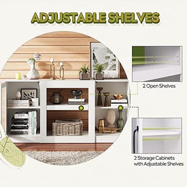 WLIVE Retro TV Stand for 65 inch TV, TV Console Cabinet with Storage, Open Shelves Entertainment Center for Living Room and Bedroom, White - Image 5