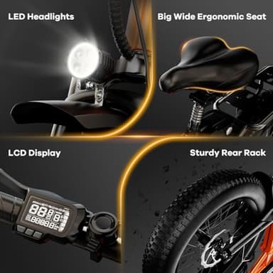 1000W Folding Electric Bike, 48V 20.8AH Large Removable Battery E-Bike, 30+MPH, 80 Miles Max Range, 20" Fat Tire Electric Bike for Adults, Adult Electric Bicycles Commute E-Bikes For Women/Men - Image 8