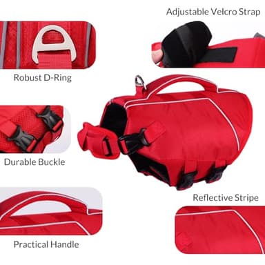 ASENKU Dog Life Jacket - Pet Safety Vest for Swimming & Boating, Shark Life Jacket with Floatation, Dog Lifesavers Swimsuits for Small Medium Large Dogs (Red, XL) - Image 2