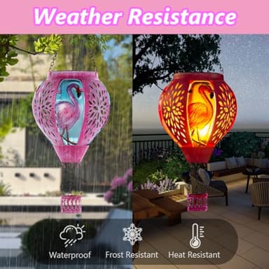 Starsoul Pink Hot Air Balloon Solar Lantern Flamingo Metal & Glass Solar Hot Air Balloon Hanging Garden Light Waterproof Outdoor Lantern for Patio Yard Party Decor - Image 2