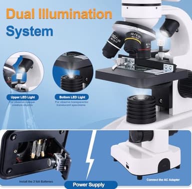 Microscope for Adults & Kids,40-2500X Binocular Microscope for Students, School Lab & Home Schooling,Equiped with Mechanical Stages,Slides Set & Phone Holder - Image 7