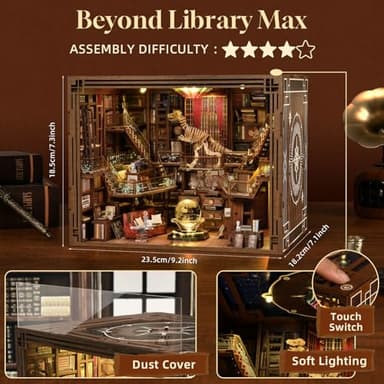 CCCDF DIY Book Nook Kit, Miniature Dollhouse Booknook Kit, 3D Wooden Puzzle Bookend Bookshelf Insert Decor with LED Light for Teens and Adults (Beyond Library Max) - Image 3