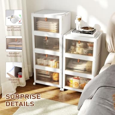 4 Tier Storage Bins with Lids, 23QT Stackable Closet Organizers and Storage with Wheels, Collapsible Storage Boxes, Foldable Plastic Storage Containers for Home,Office, Dorm Room-White - Image 4