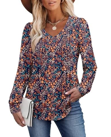 Alaroo Plus Size Tops for Women Blouses Maternity Shirts 2025 Fall Winter Clothes Boho Fashion Outfits V Neck Print 08 2XL - Image 3