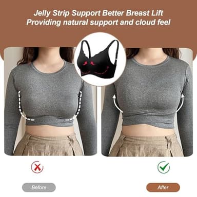 OEAK Womens Wireless Bras Push Up Support Full Coverage Bralettes No Underwire Bra Comfortable Everyday Seamless Tshirt Bras Black XL - Image 5