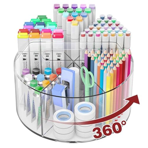 Absonic Acrylic Pen Holder Pencil Organizer, 360-Degree Rotating Pencil Holder, Crayon Organizers for Kids Marker Organizer Caddy Art Supply Kids Desk Organizers for Office Home School - Image 1