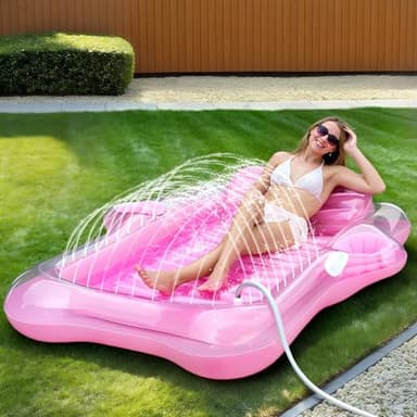 Snowalva Inflatable Tanning Pool Lounger Float, 80" x 66"Pool Floats Adult with Automatic Spray Cooling, 5 in 1 Suntan Tub Raft Floatie, Sunbathing Bed Lounge for Pool Party Yard Tanning Summer Gift - Image 1