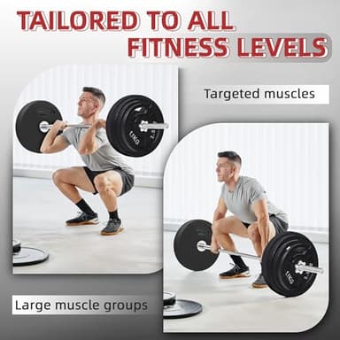 Fitvids Cast Iron 1" Standard Weight Plates Including Standard Barbell Bar & Star Locks, 95 Pounds Set (85 Lbs Plates + 10 Lbs Barbell Bar), Multiple Packages - Image 6