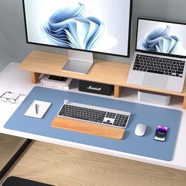 Aothia Leather Desk Pad Protector, Office Mat, Large Mouse Pad, Non-Slip PU Leather Blotter, Laptop Desk Pad, Waterproof Writing Pad for Office and Home (Denim Blue, 31.5" x 15.7") - Image 8