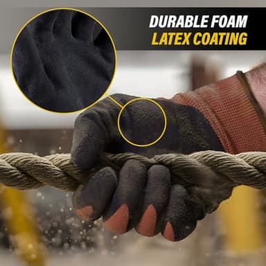 Holmes Workwear 6 Pack Foam Latex Coated Safety Work Gloves for Men with Grip in Wet Conditions, Breathable Polyester Liner, Thin and Lightweight, Touchscreen Compatible (6 Pair, X-Large) - Image 2